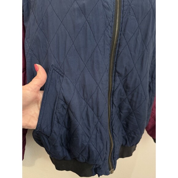 Bogari Vintage 100% Silk bomber jacket women Large Full Zip Purple Navy 80s 90s - Picture 4 of 6
